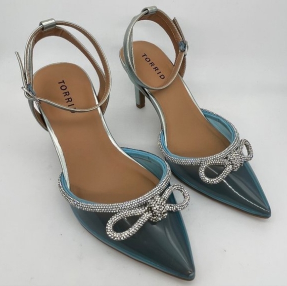 Torrid teal pointy toe kitten heels with Rhinestones - Picture 3 of 4